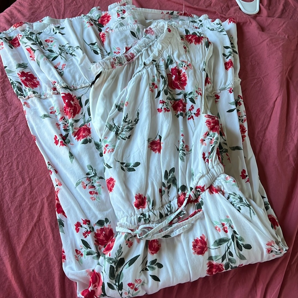 Torrid White & Red Floral Challis Drawstring Midi Dress Size 1X
